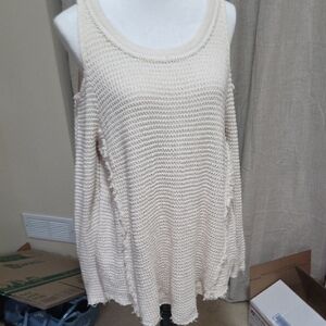 Free People‎ Cream Scoop Neck Sweater with Textured Stripes